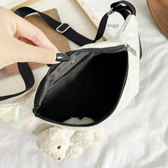 Women Waist Bags Chest Bag PU Solid Phone Pouch Cartoon Pendant Crossbody Bag