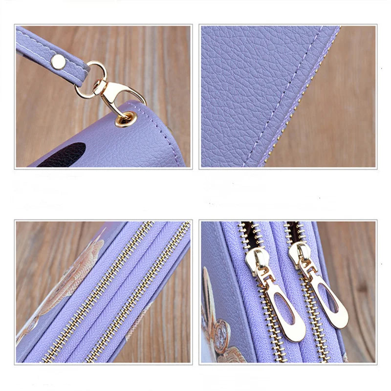 Women Double Zipper Wallet Long Printed Large Capacity Mobile Wallets For Women