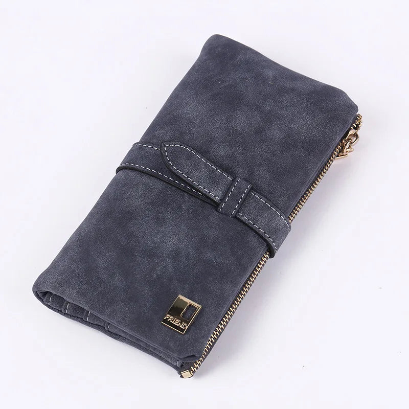 Nubuck Leather Zipper Wallet Women's Long Purse Clutch Phone Pocket