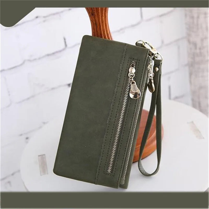 Double Zipper Clutch Purse Wristlet Handbags