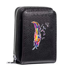 Women Leather Wallet Multi-Cards Holder Feather Pattern Short Money