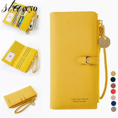 Gray Red Zipper Clutch Wallet Long PU Leather Money Bag