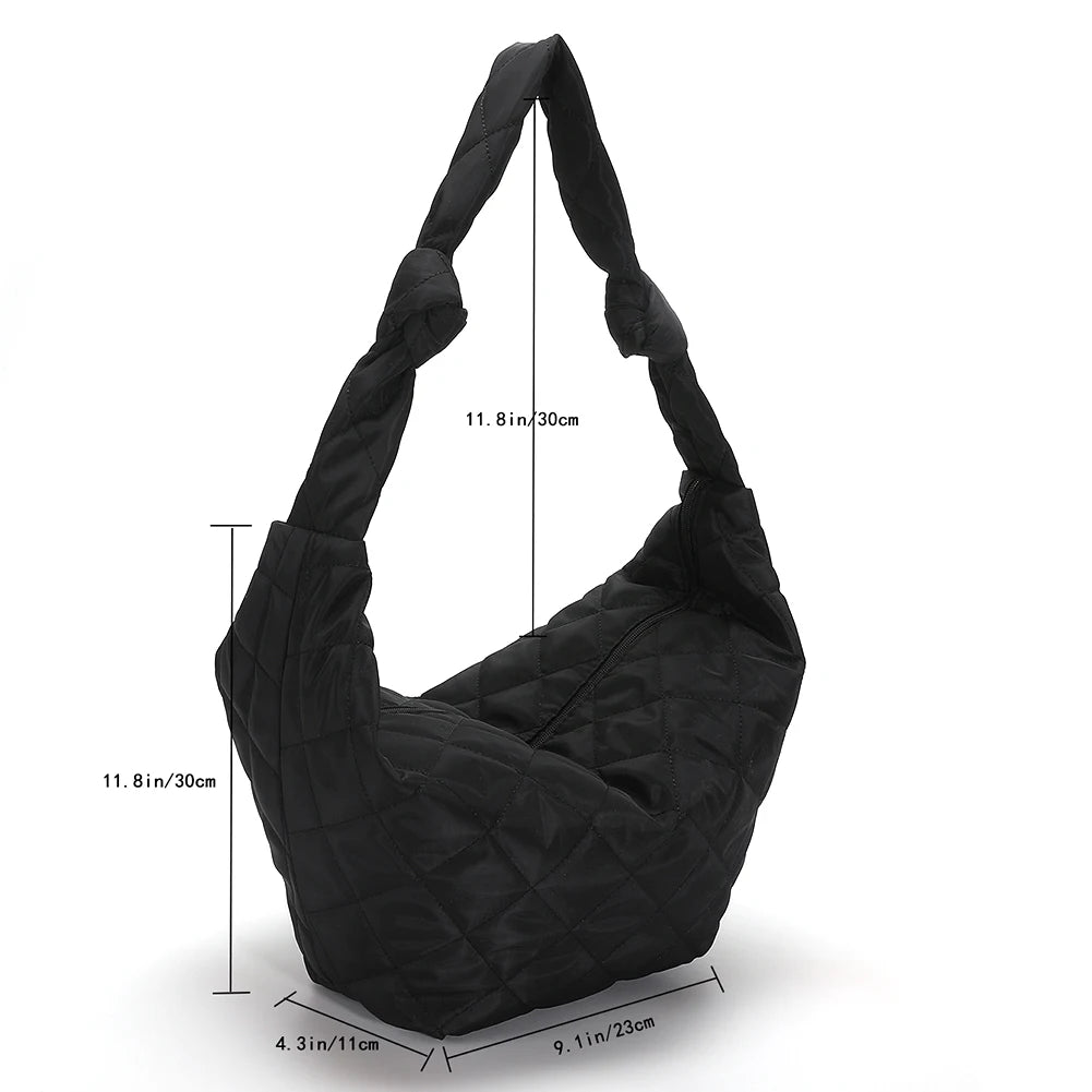 Women Winter Shoulder Handbags Lattice Pattern Space Cotton Padded Totes Bags