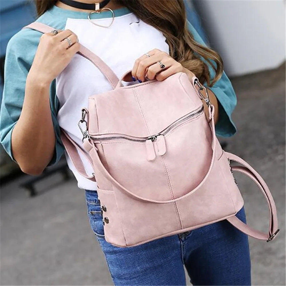Vintage PU Leather Women's Backpack Shoulder Bag