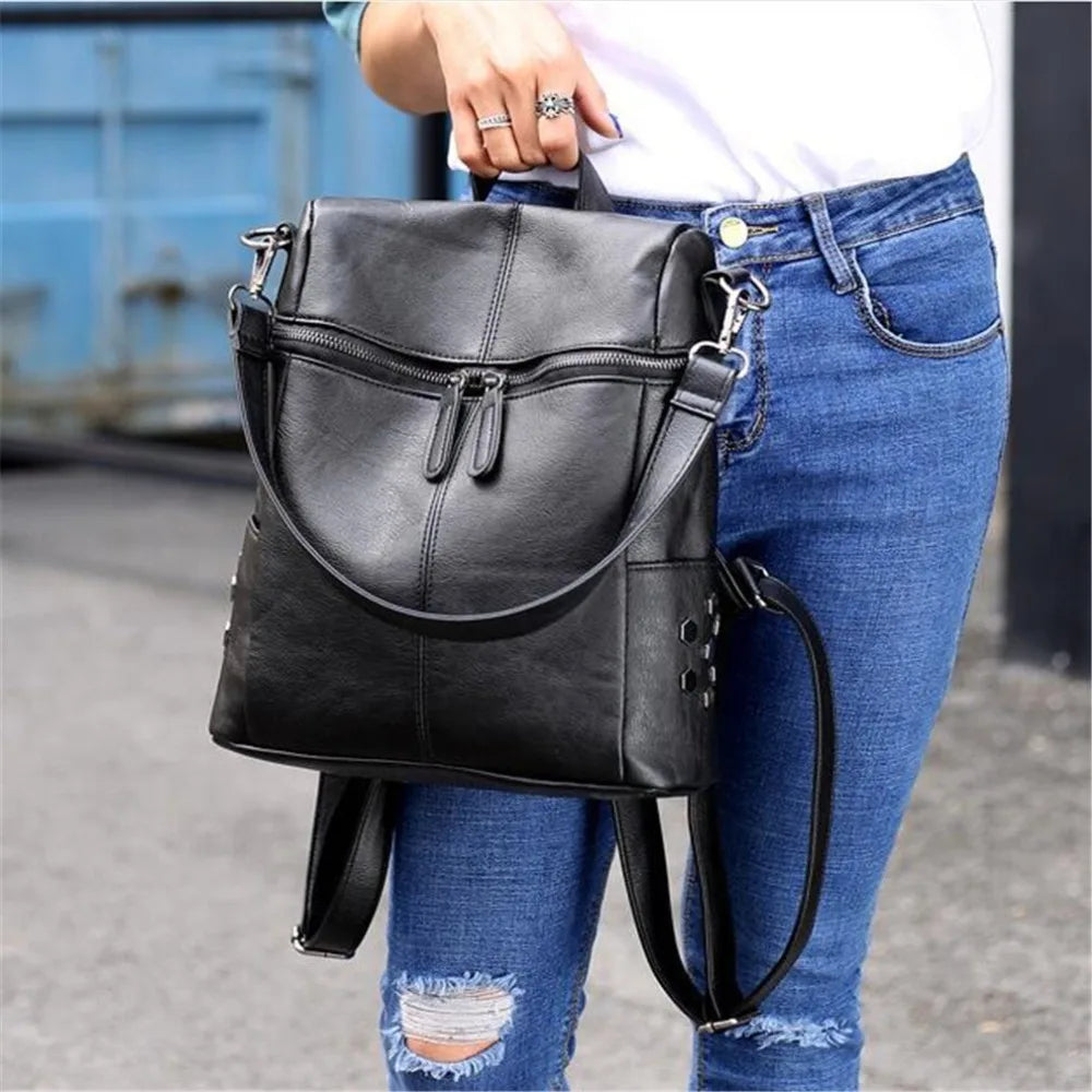Vintage PU Leather Women's Backpack Shoulder Bag