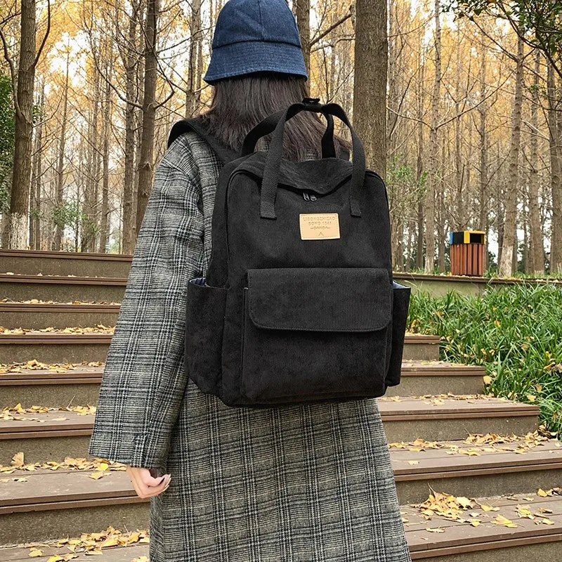 Corduroy School Bag for Girls Harajuku Student Schoolbags