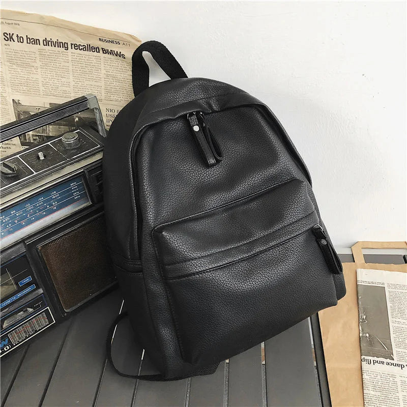 Women's PU Leather Travel Backpack Solid Purse Bag