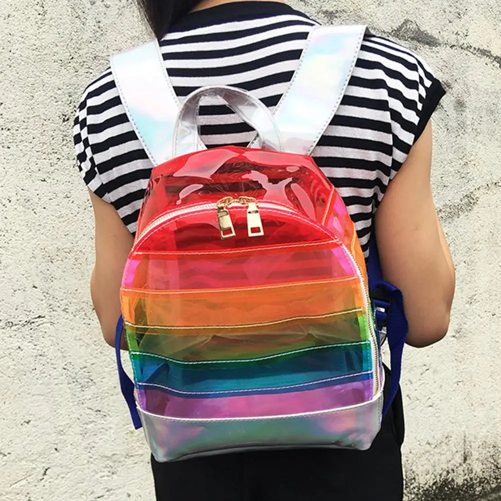 Clear PVC Waterproof Rainbow Stripes Backpack for Women