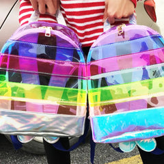 Clear PVC Waterproof Rainbow Stripes Backpack for Women
