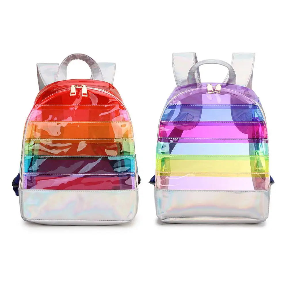 Clear PVC Waterproof Rainbow Stripes Backpack for Women