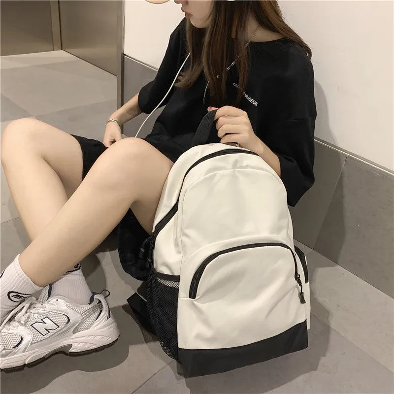 Solid Backpack School Bag For Teenage Girls Large Capacity Nylon Waterpr