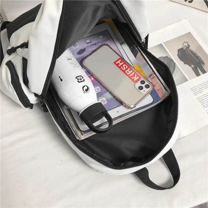 Solid Backpack School Bag For Teenage Girls Large Capacity Nylon Waterpr