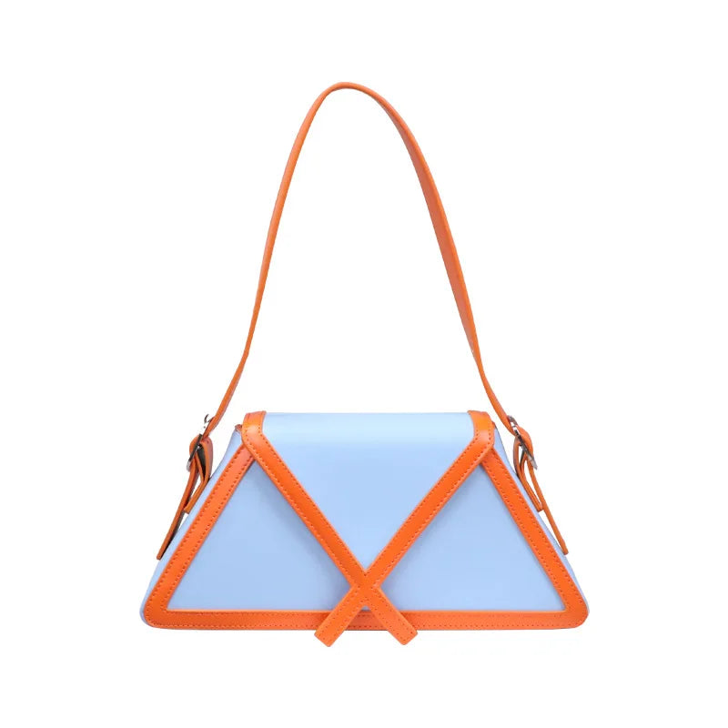 Women's Contrast Trapezoid Shoulder Bag