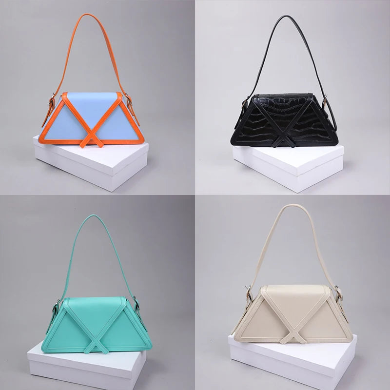 Women's Contrast Trapezoid Shoulder Bag