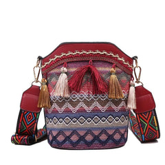 Ethnic Style Tassel Bucket Bag Knitting Women
