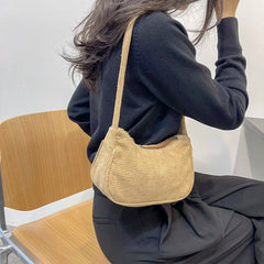Corduroy Shoulder Bag Casual Tote Top-handle Handbag