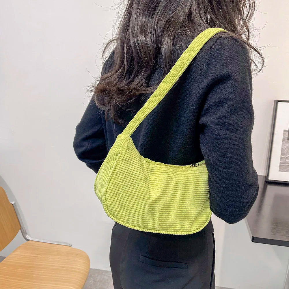 Corduroy Shoulder Bag Casual Tote Top-handle Handbag