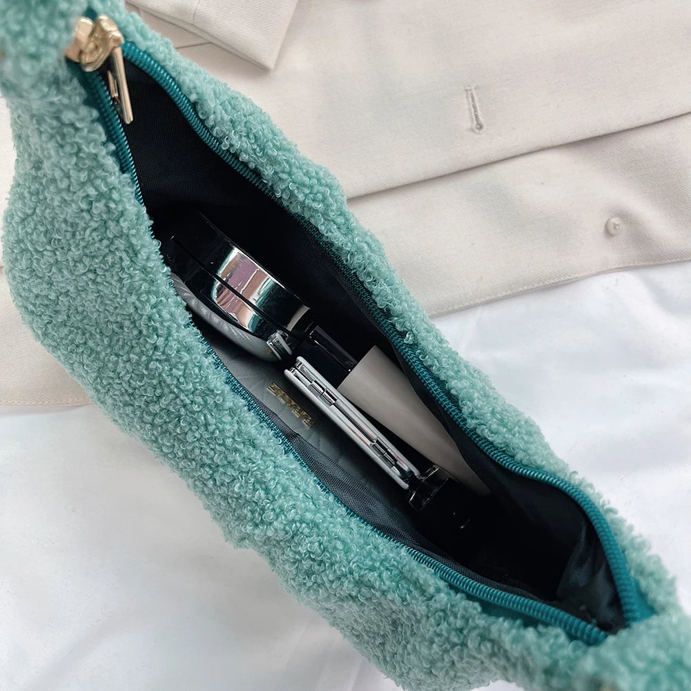 Curly Plush Hobos Shoulder Bag Acrylic Chain Lady Handbags