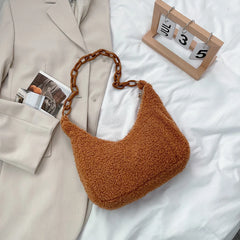 Curly Plush Hobos Shoulder Bag Acrylic Chain Lady Handbags