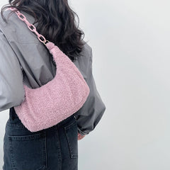 Curly Plush Hobos Shoulder Bag Acrylic Chain Lady Handbags