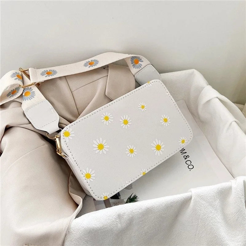 Women's Daisy Pattern Shoulder Bag Handbag Small Square Bag Tote