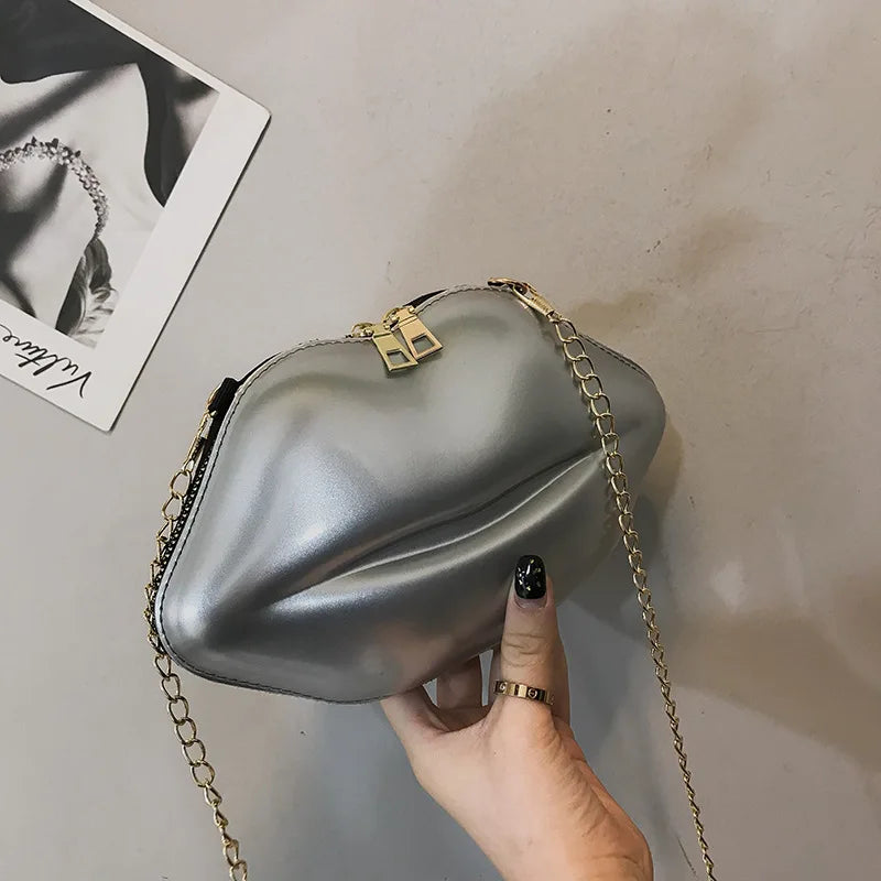 Funny Lip Shape Clutch Shoulder Bag PVC Messenger Bag