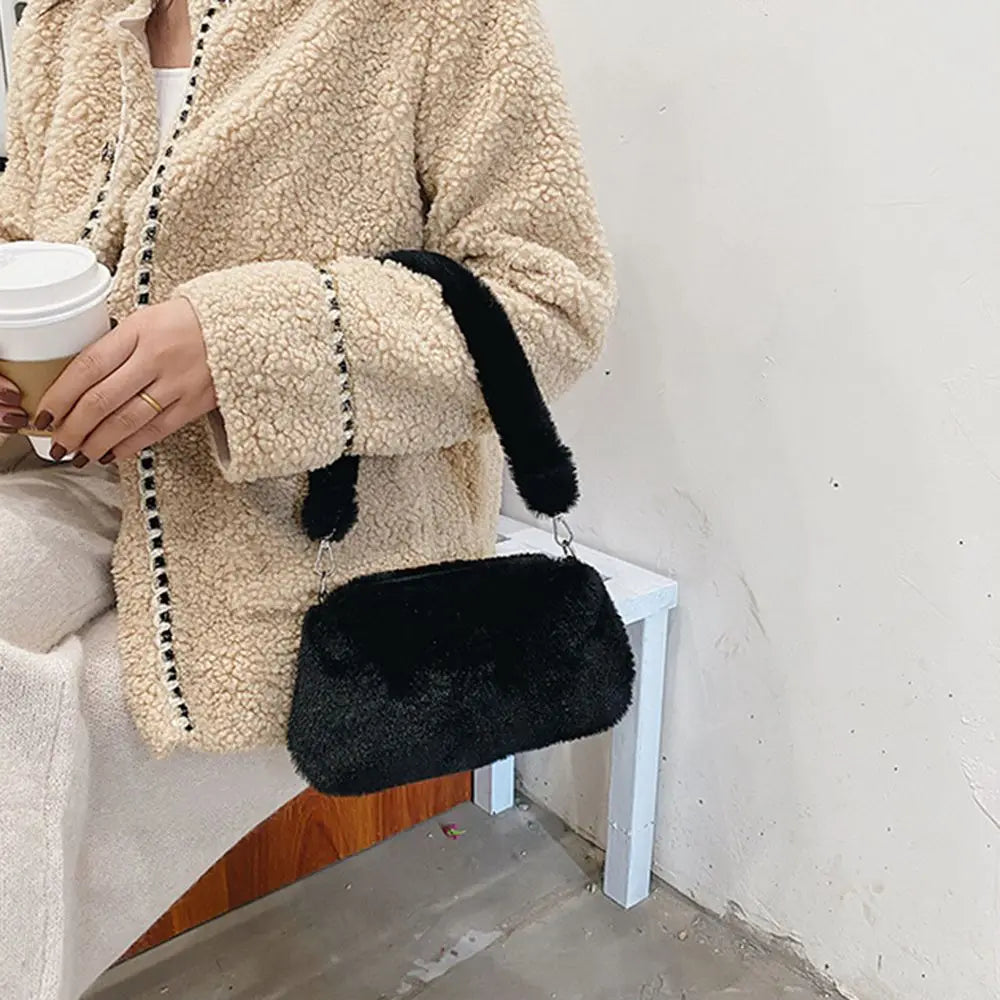 Plush Animal Print Shopper Purses Handbag Shoulder Underarm Bag