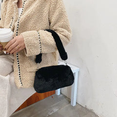 Plush Animal Print Shopper Purses Handbag Shoulder Underarm Bag