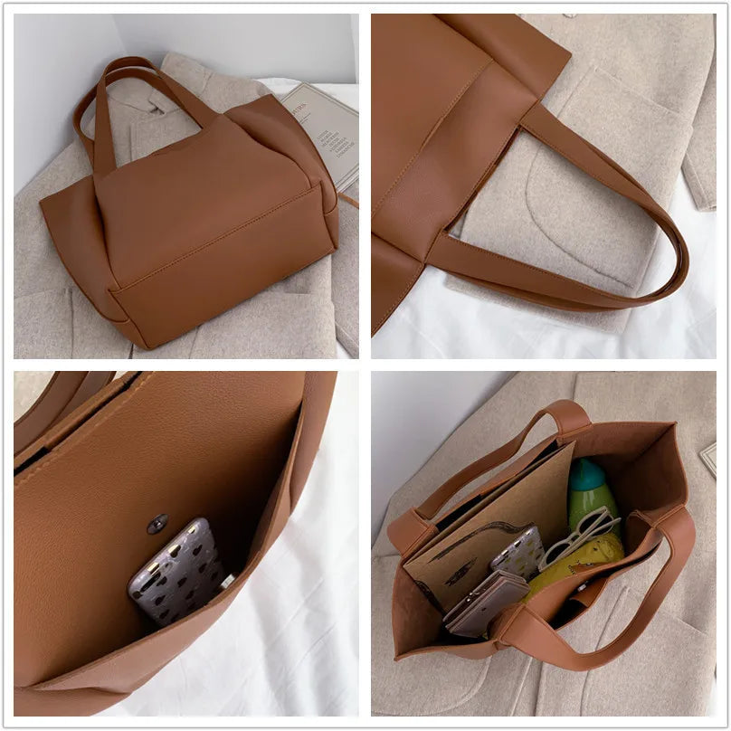 Women's Large Capacity PU Leather Shoulder Tote Pack