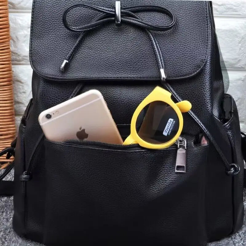 Women's Bowknot PU Backpack Large Capacity Travel Bag