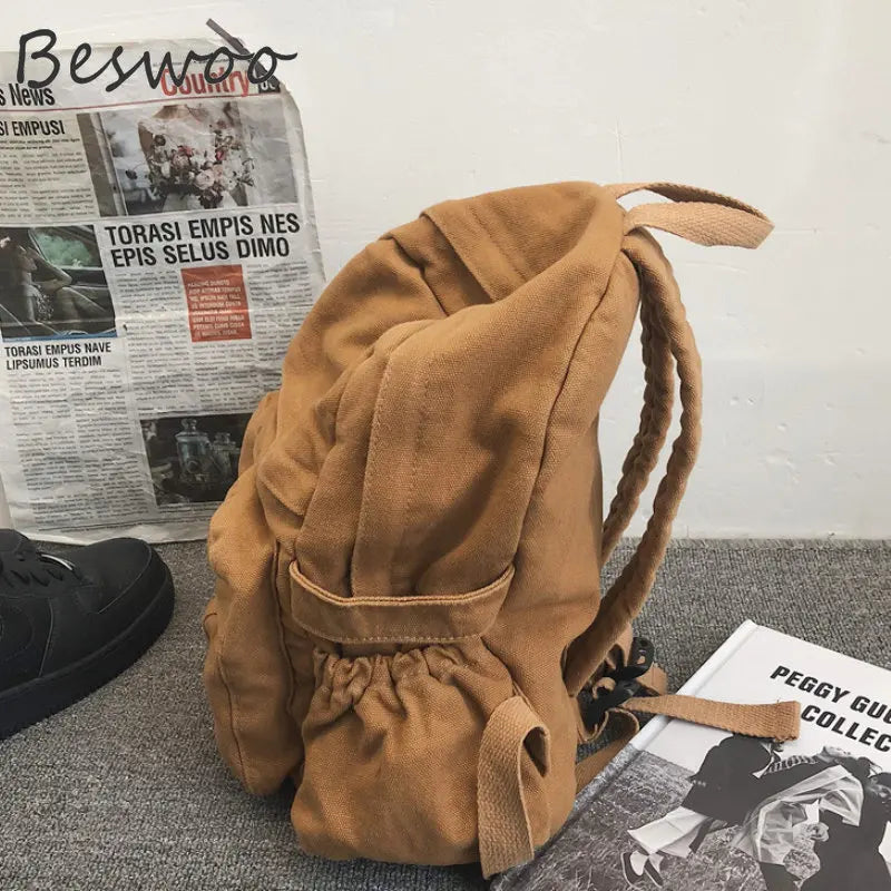 Women's Canvas Backpacks Retro Solid Student Backpack Female Large Capacity Ruck