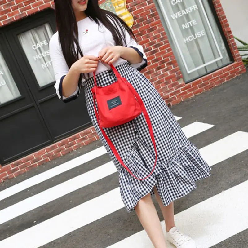 Women's Canvas Red Bucket Bag Tote Purse
