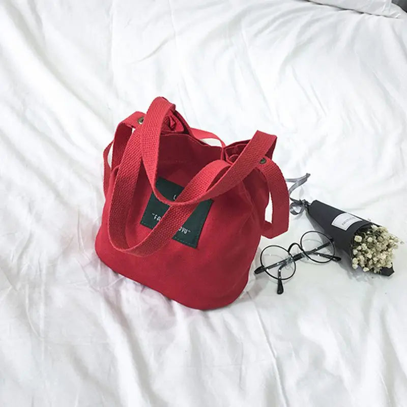 Women's Canvas Red Bucket Bag Tote Purse