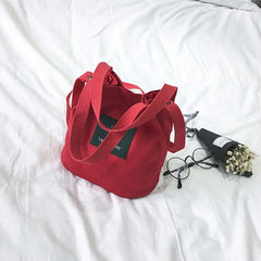 Women's Canvas Red Bucket Bag Tote Purse