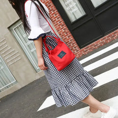 Women's Canvas Red Bucket Bag Tote Purse