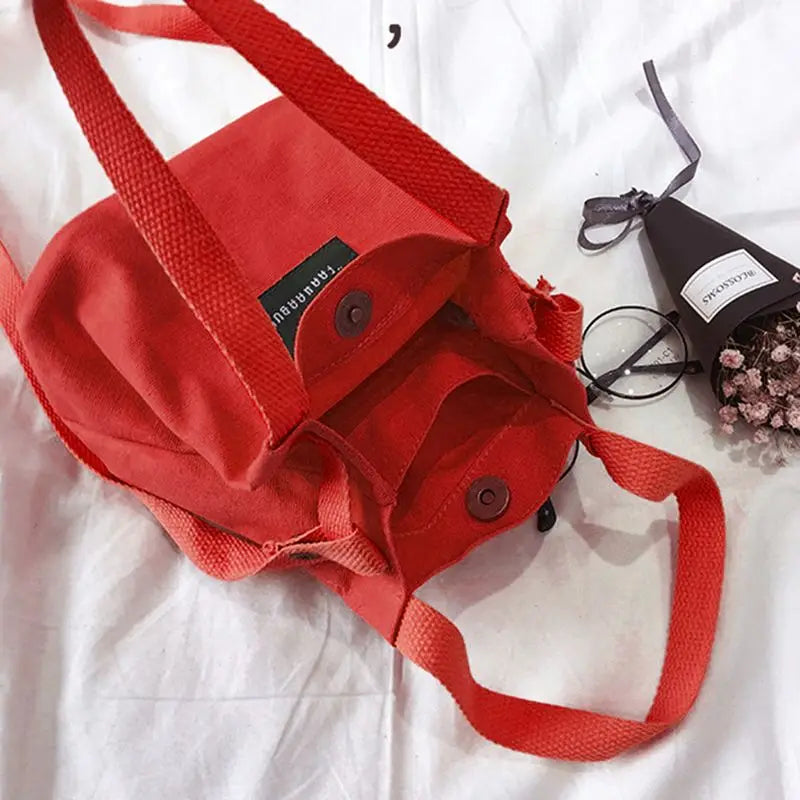 Women's Canvas Red Bucket Bag Tote Purse