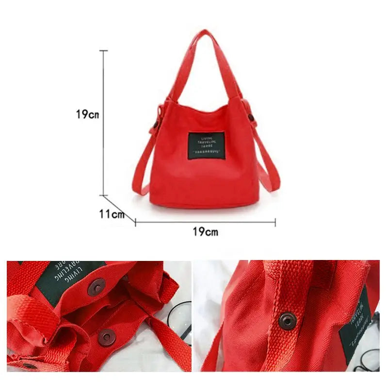 Women's Canvas Red Bucket Bag Tote Purse