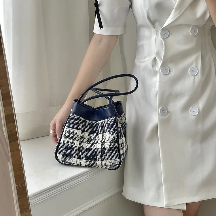 Women's Canvas Shoulder Bags High Ladies Hobos Underarm Bag Retro Plaid