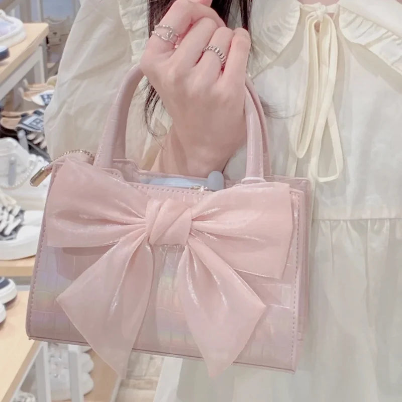 Women's Pink Bowknot Clutch Purse Shoulder Bag