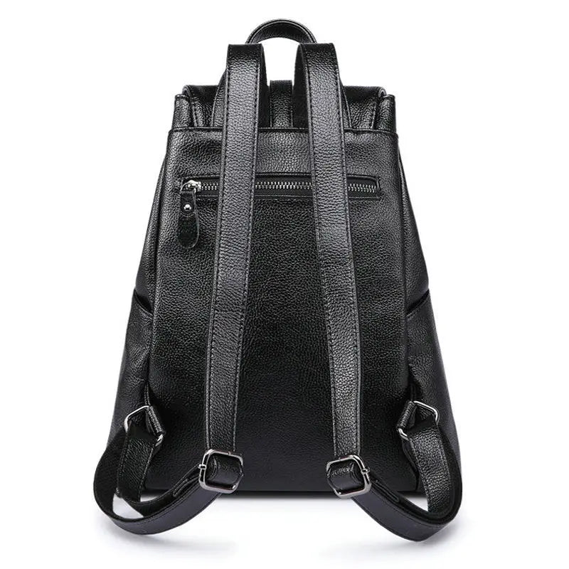 Women's Double Pocket PU Backpack Travel Bag