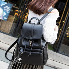 Women's Double Pocket PU Backpack Travel Bag