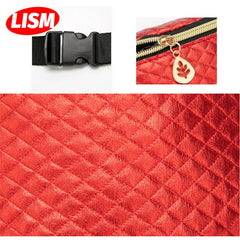 Women's Embossed Rhombus Waist Bag One-Shoulder Phone Bag Red Silver