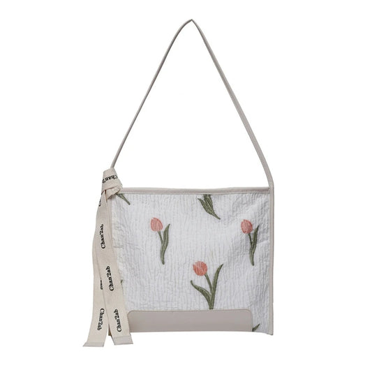 Women's Summer Flower Handbag with Tulip Print Tote
