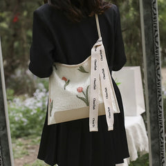 Women's Summer Flower Handbag with Tulip Print Tote