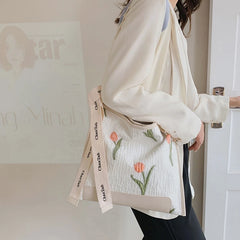 Women's Summer Flower Handbag with Tulip Print Tote