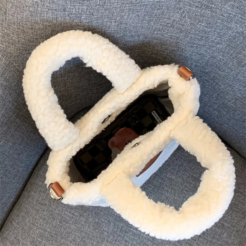 Women's Faux Lamb Wool Handbag Soft Plush Shoulder Bag