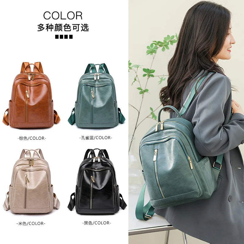Women's PU Leather Backpack Waterproof School Bag