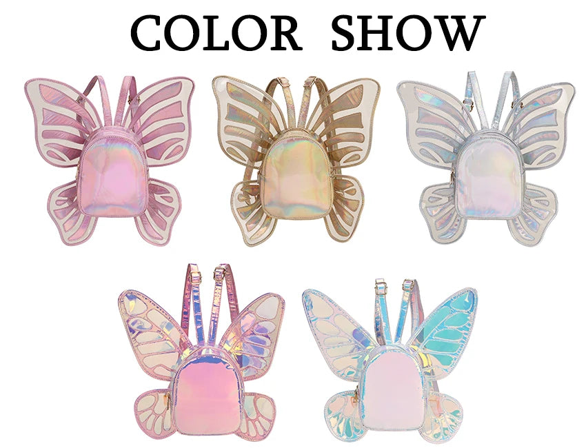 Women's Laser Mini Backpack Butterfly Angel Wings Daypack for Girls