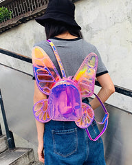 Women's Laser Mini Backpack Butterfly Angel Wings Daypack for Girls