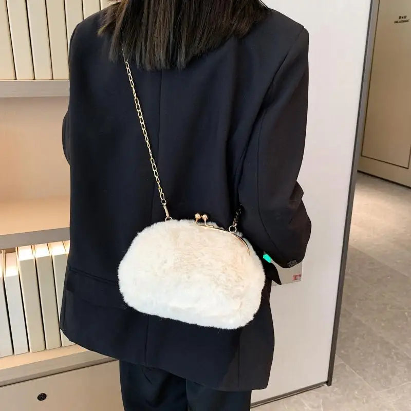 Plush Clip Bags Faux Fur Evening Bag